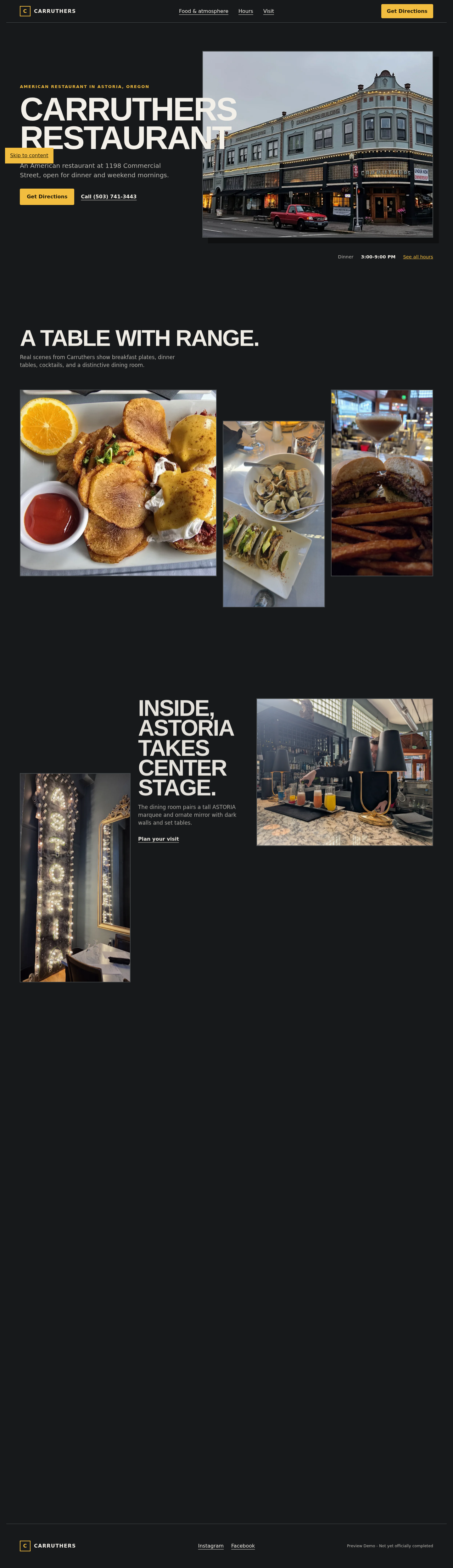 Carruthers Restaurant website concept