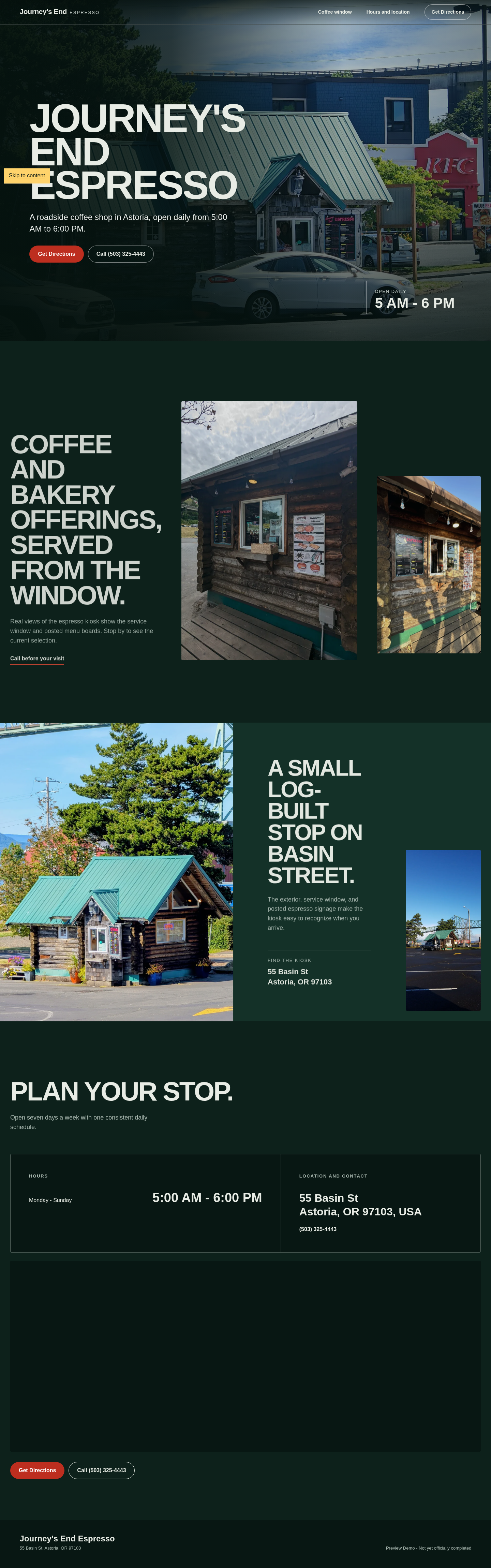 Journey's End Espresso website concept